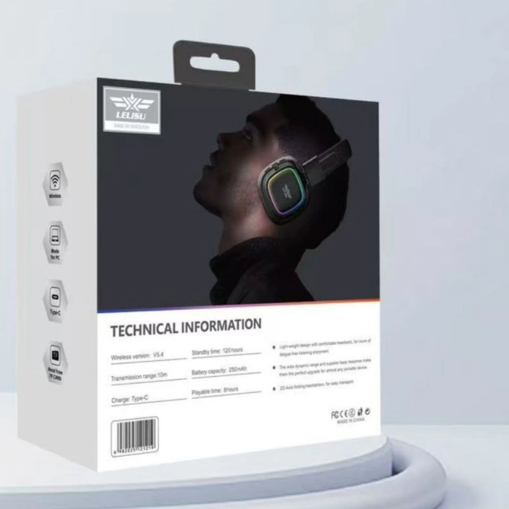 Lelisu LS-258 Wireless Stereo Headphones | Bluetooth 5.4 Over-Ear Headset with Type-C Charging & LED Lights - Essence Trove
