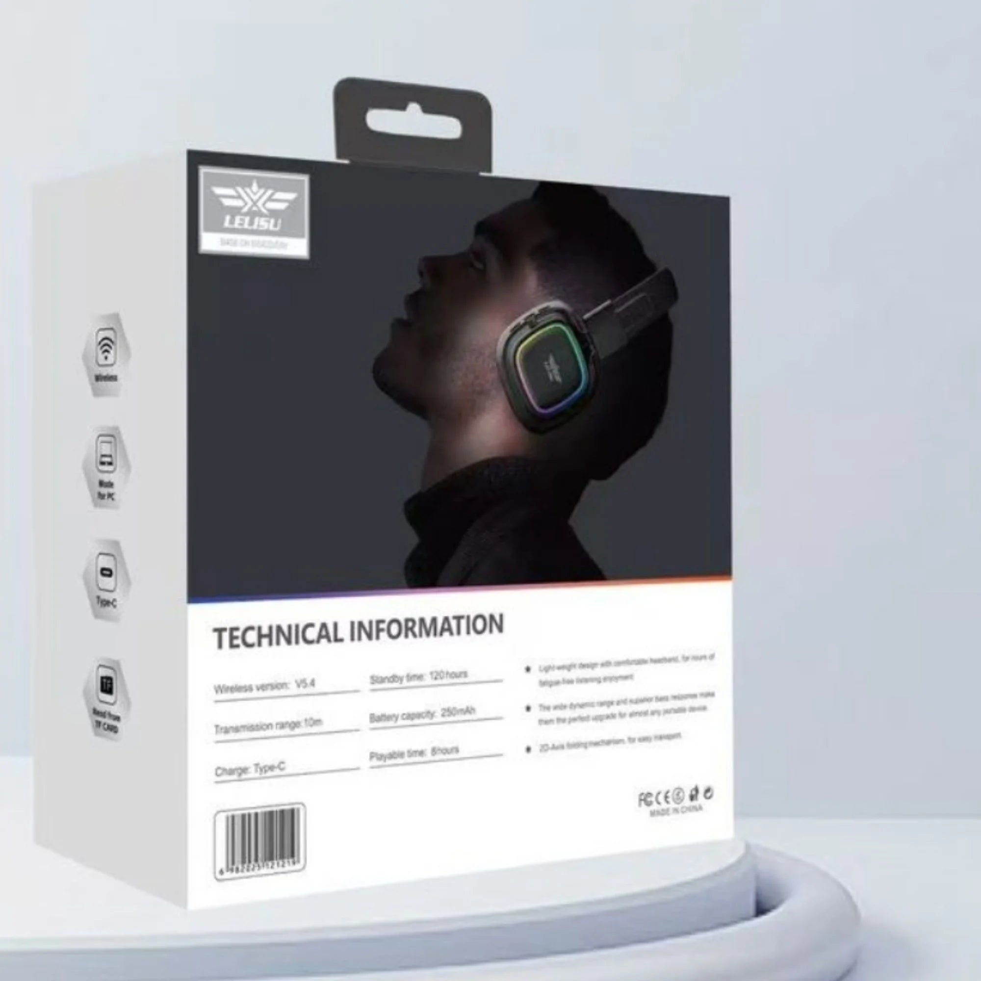 Lelisu LS-258 Wireless Stereo Headphones | Bluetooth 5.4 Over-Ear Headset with Type-C Charging & LED Lights - Essence Trove