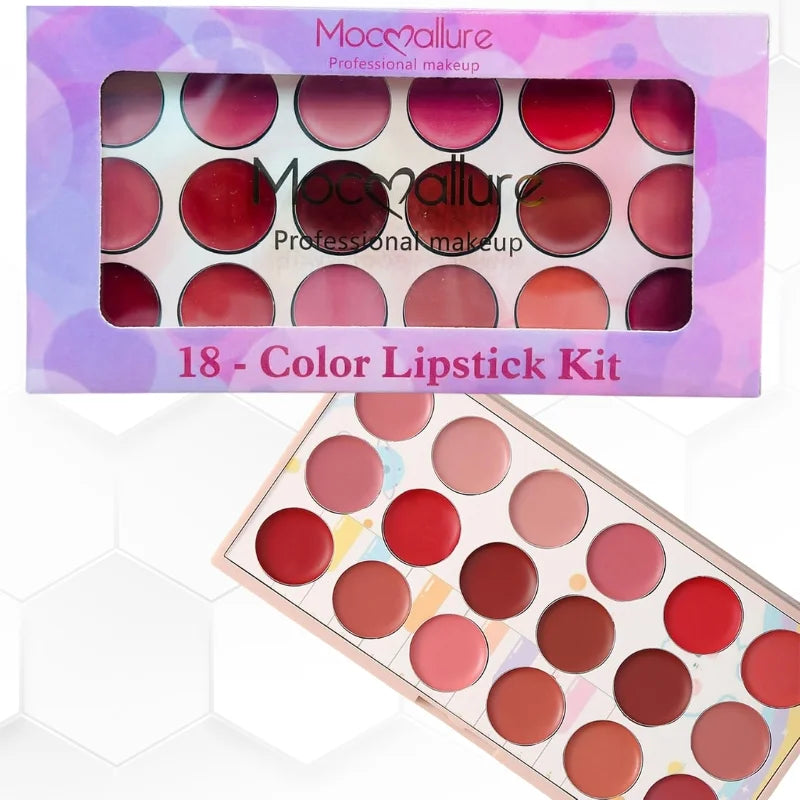 Moccallure Professional 18-Colors Lipstick Kit | Long-Lasting, Hydrating & Compact Makeup Palette - Essence Trove