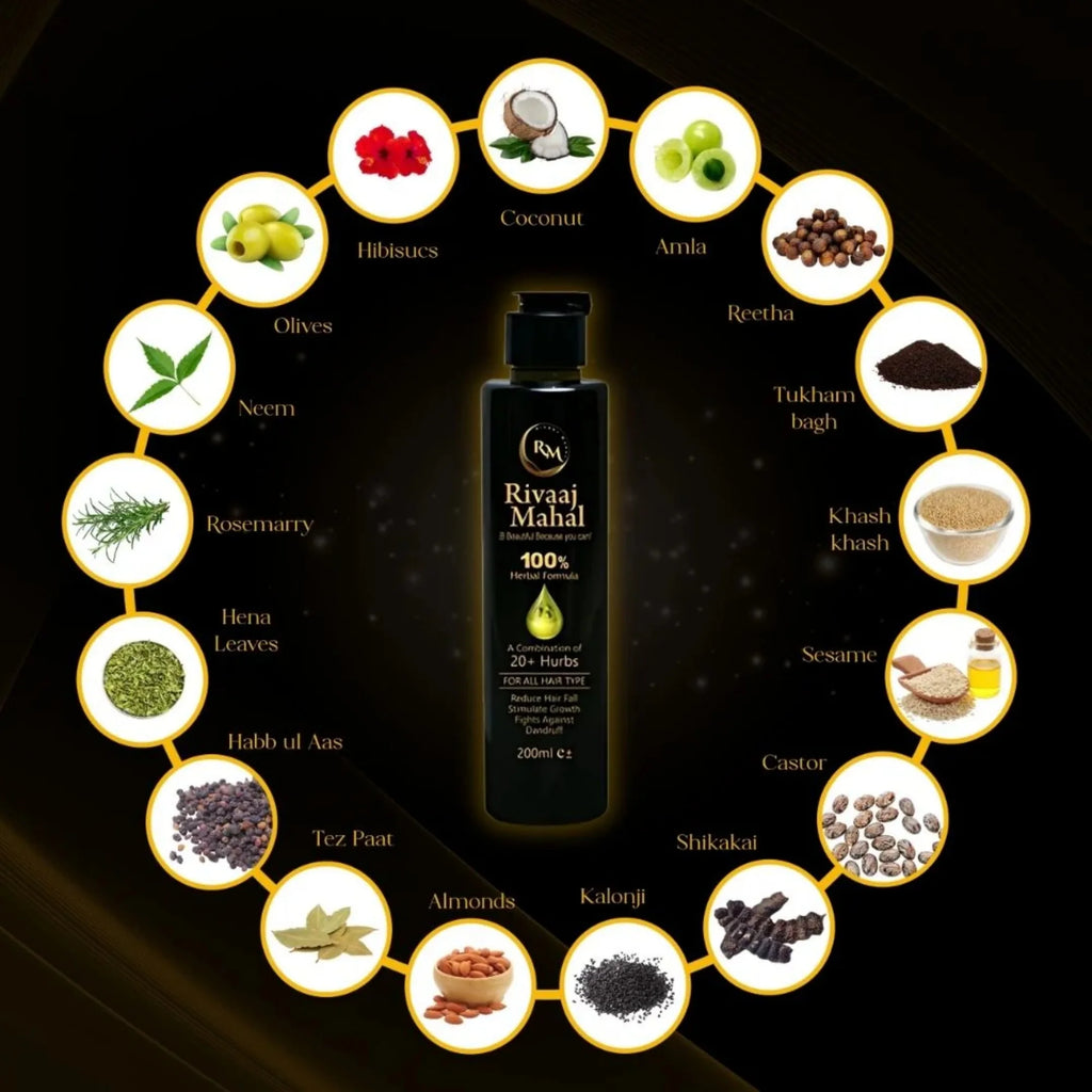 Rivaaj Mahal Herbal Hair Oil 100% | 20+ Herbs for Strong & Healthy Hair - Essence Trove