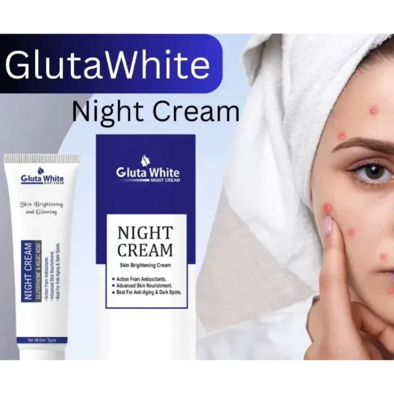 Gluta White Night Cream | Advanced Brightening & Anti-Aging Formula with Glutathione & Vitamins (50ml) - Essence Trove