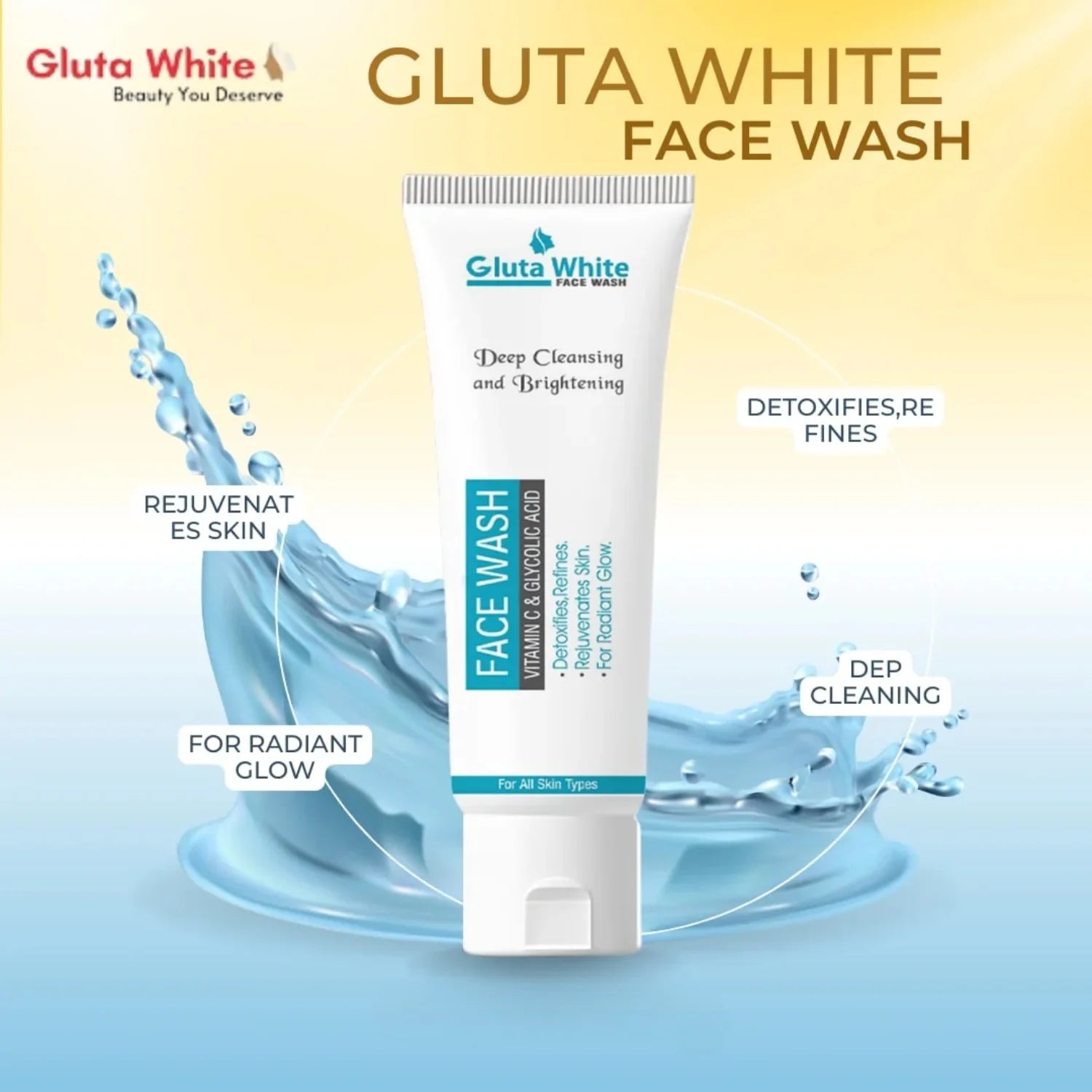 Gluta White Face Wash | Deep Cleansing Brightening Oil Control Gentle Daily Cleanser - Essence Trove