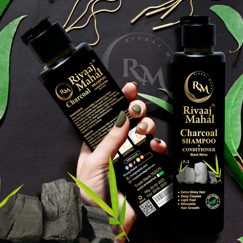 Rivaaj Mahal Charcoal Shampoo + Conditioner 2-in-1 | Black Shine Formula - Essence Trove