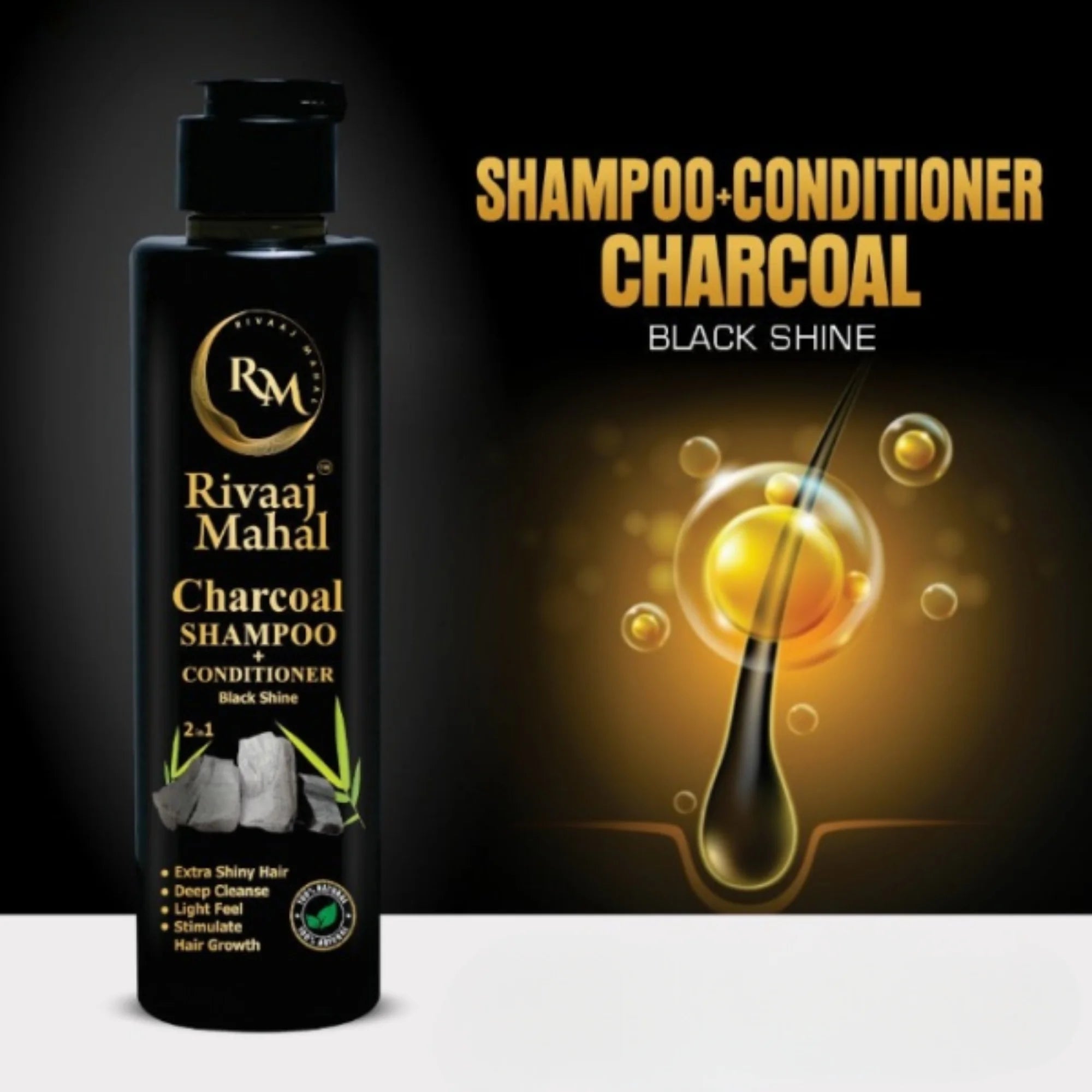 Rivaaj Mahal Charcoal Shampoo + Conditioner 2-in-1 | Black Shine Formula - Essence Trove