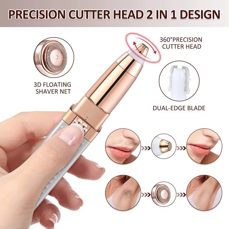 2-in-1 Flawless Facial Hair Remover & Eyebrow Trimmer | USB Rechargeable, Painless & Portable | Random Color - Essence Trove