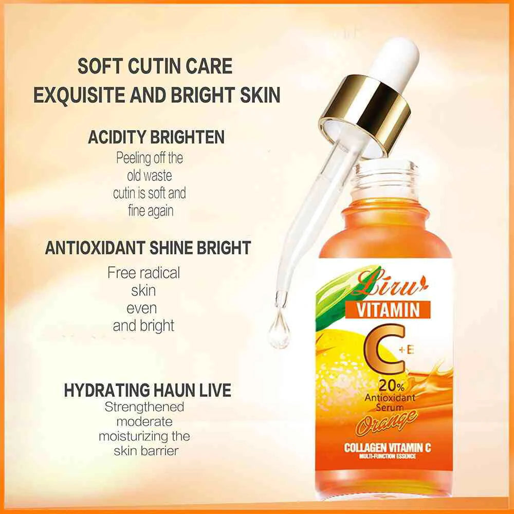 Liru Collagen Vitamin C Serum Orange 30ml Brightening Anti-Aging Face Serum for Glowing Skin - Essence Trove