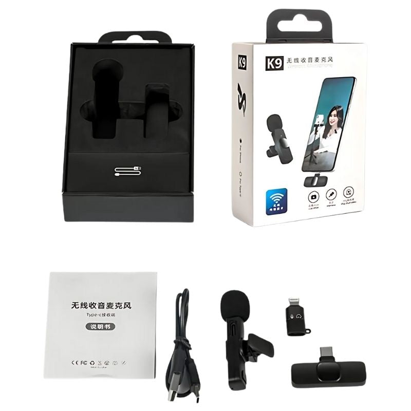 K9 Wireless Lavalier Microphone | Plug & Play Type-C & iOS Mic with Noise Reduction - Essence Trove