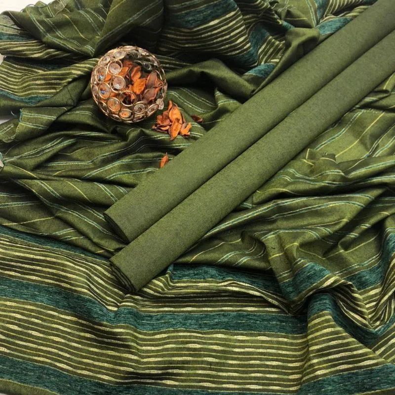 Winter Sussi Silk 3-Piece Suit for Women | Unstitched Plain Shirt & Trouser | Heavy Winter Sussi Shawl | Bottle Green - Essence Trove