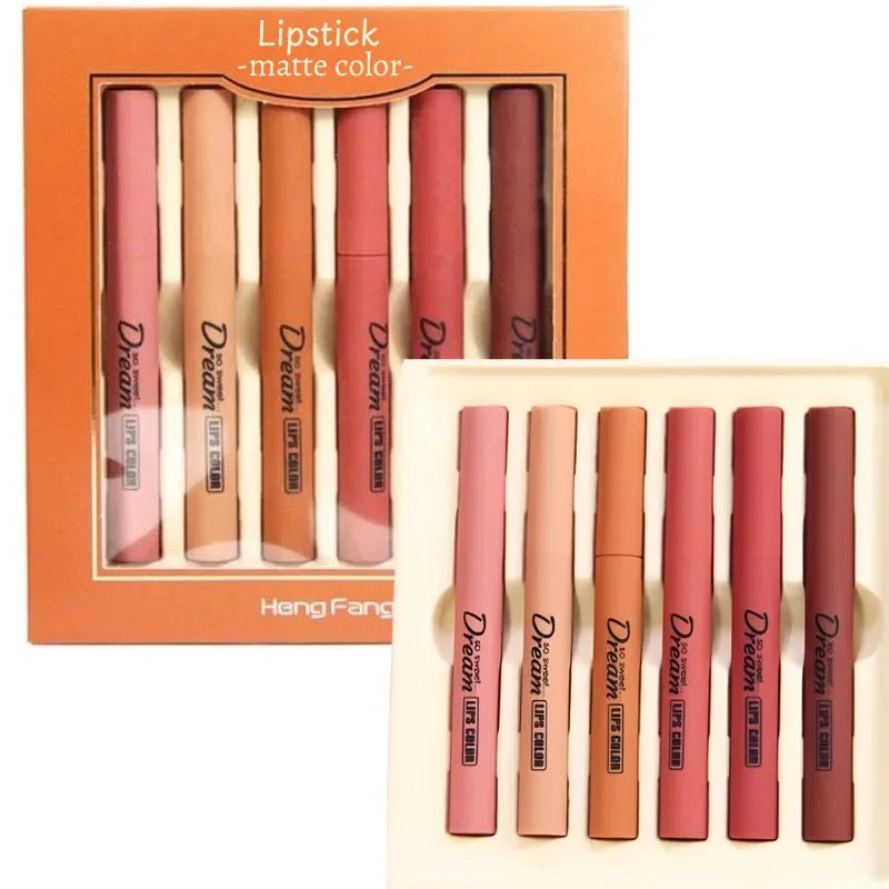 Hengfang Matte Dream Lipstick Set – 6-Piece Long-Lasting Nude Shades | Waterproof, Smooth Finish - Essence Trove