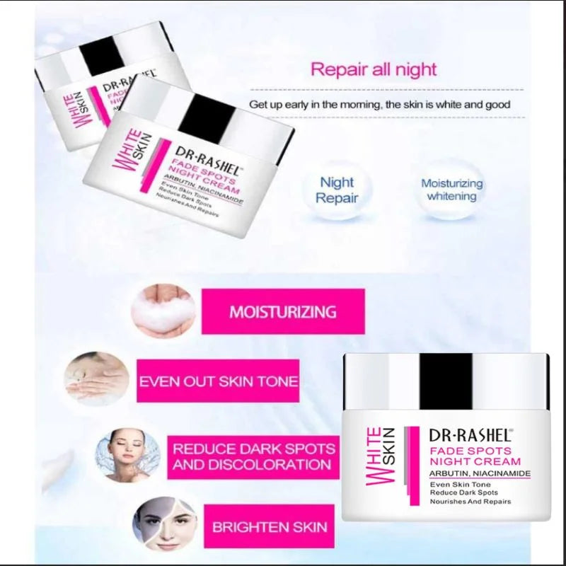 Dr. Rashel White Skin Fade Spots NIGHT Cream | Brightening & Hydrating Night Formula with Arbutin & Niacinamide | Imported - Essence Trove