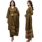 Winter Sussi Silk 3-Piece Suit for Women | Unstitched Plain Shirt & Trouser | Heavy Winter Sussi Shawl |  Olive Green - Essence Trove