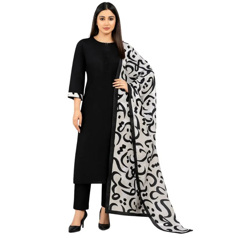 Katan Silk 3-Piece Suit for Women | Unstitched Plain Shirt & Trouser with Heavy Winter Silk Shawl - Essence Trove