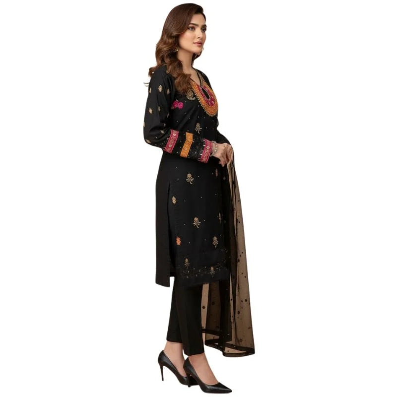 Organza 3-Piece Suit for Women | Unstitched  Handmade Aari Zari & Beads Work - Essence Trove