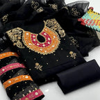 Organza 3-Piece Suit for Women | Unstitched  Handmade Aari Zari & Beads Work - Essence Trove