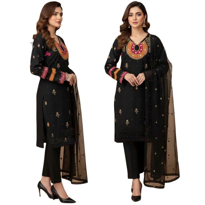 Organza 3-Piece Suit for Women | Unstitched  Handmade Aari Zari & Beads Work - Essence Trove