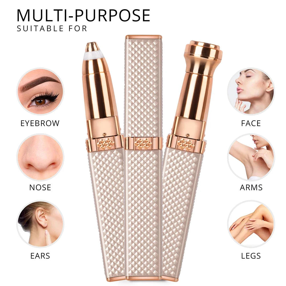 2-in-1 Flawless Facial Hair Remover & Eyebrow Trimmer | USB Rechargeable, Painless & Portable | Random Color - Essence Trove