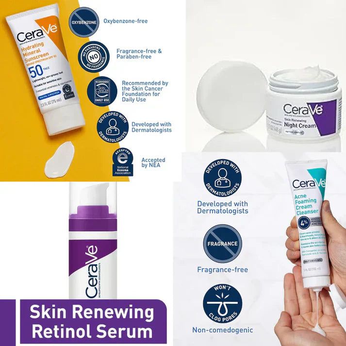 CeraVe 4-in-1 Skincare Kit | Cleanser, Serum, Sunblock & Night Cream | Dermatologist-Approved Routine - Essence Trove