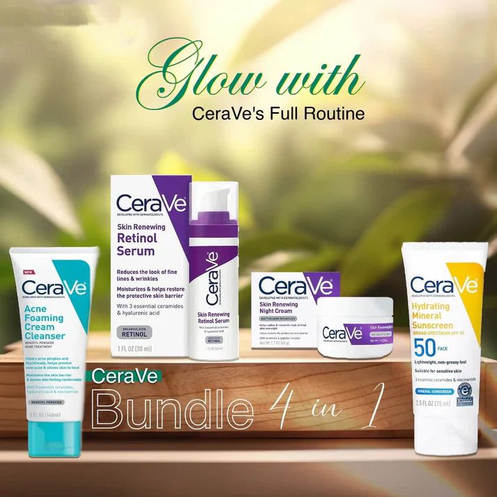 CeraVe 4-in-1 Skincare Kit | Cleanser, Serum, Sunblock & Night Cream | Dermatologist-Approved Routine - Essence Trove
