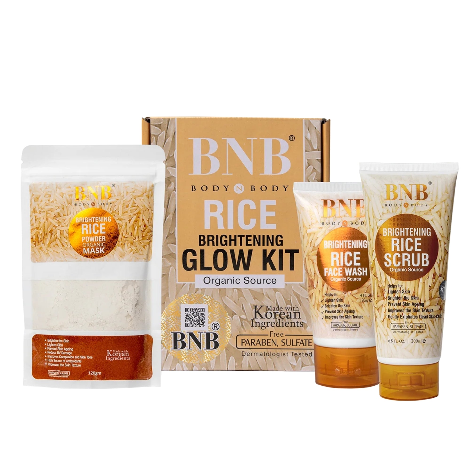 BNB Rice Extract Bright & Glow Facial Kit | 3-in-1 Whitening, Brightening & Hydrating Skincare - Essence Trove