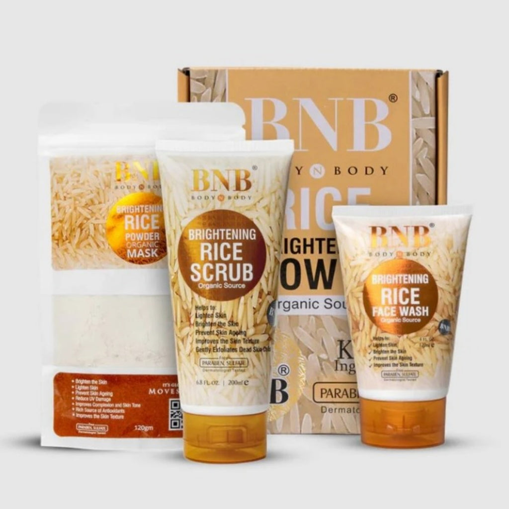 BNB Rice Extract Bright & Glow Facial Kit | 3-in-1 Whitening, Brightening & Hydrating Skincare - Essence Trove