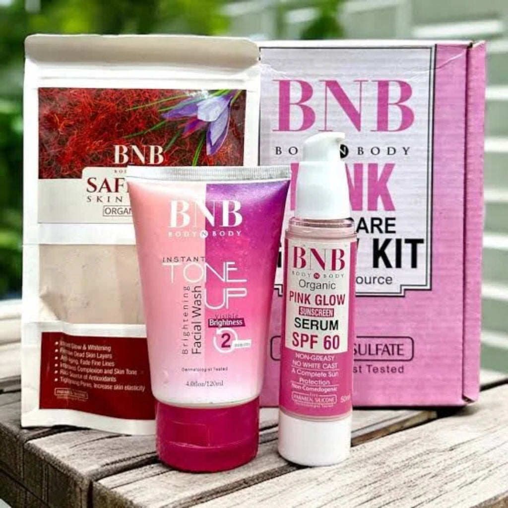 BNB Pink Face Glow Kit | 3-in-1 Skincare Wash Mask SPF Protection Set - Essence Trove