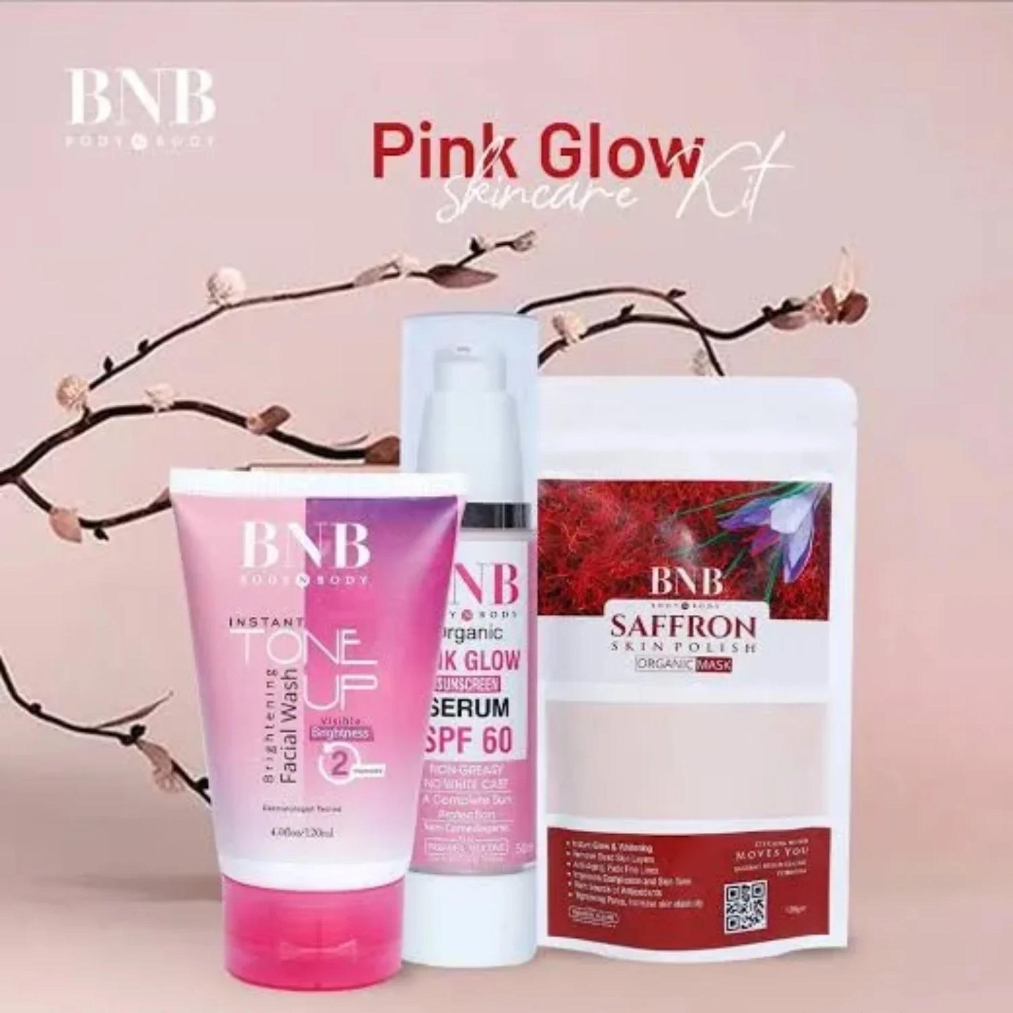 BNB Pink Face Glow Kit | 3-in-1 Skincare Wash Mask SPF Protection Set - Essence Trove
