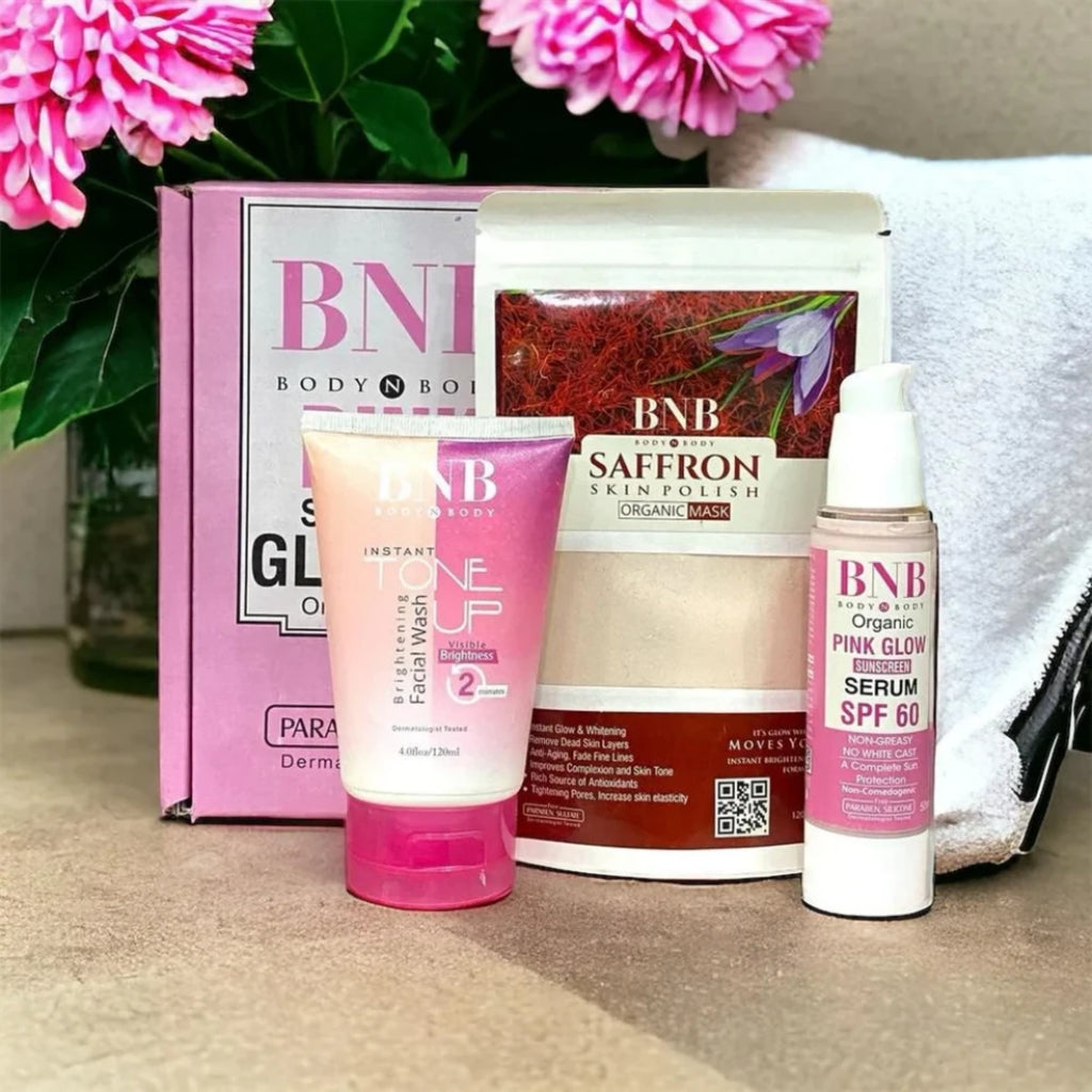 BNB Pink Face Glow Kit | 3-in-1 Skincare Wash Mask SPF Protection Set - Essence Trove