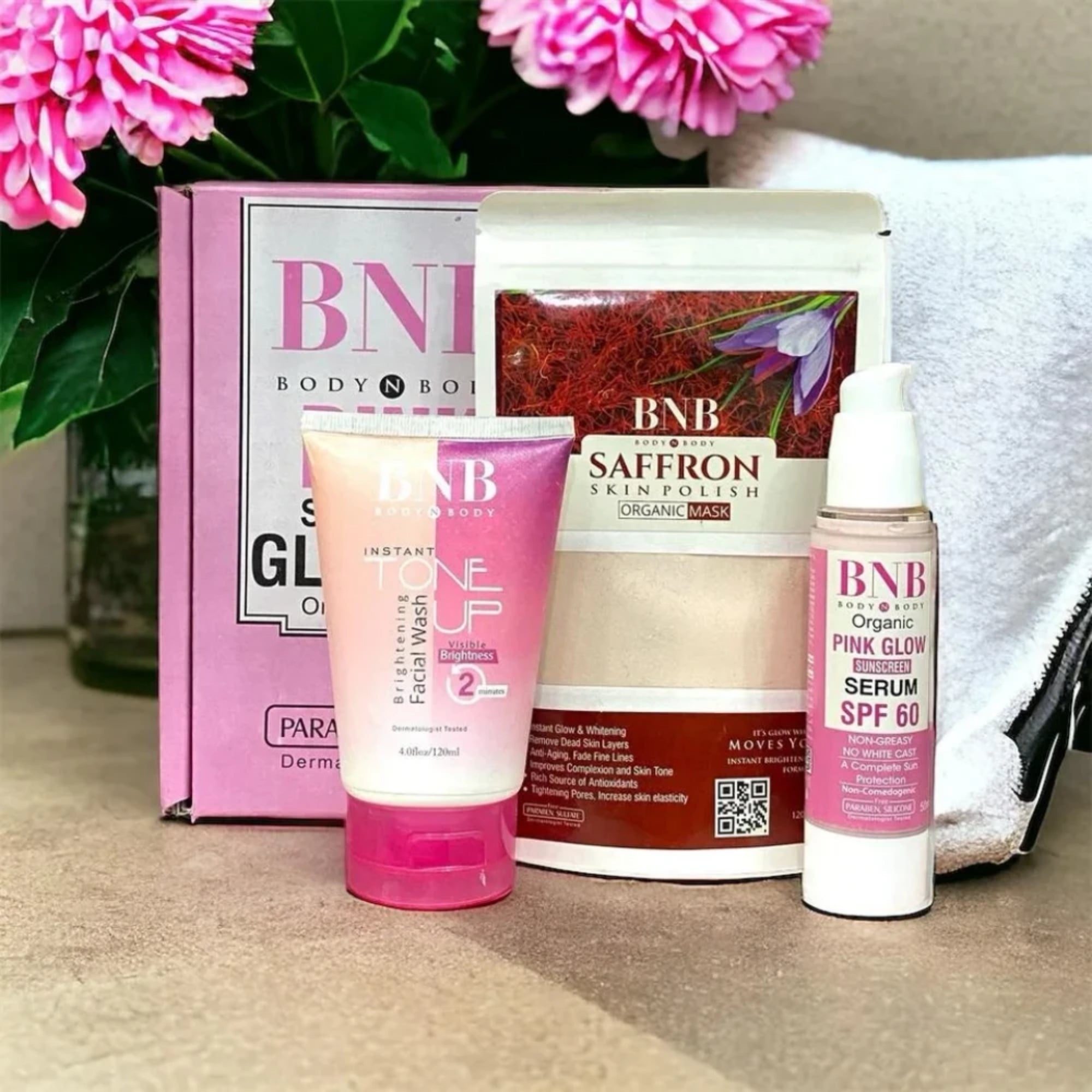 BNB Pink Face Glow Kit | 3-in-1 Skincare Wash Mask SPF Protection Set - Essence Trove
