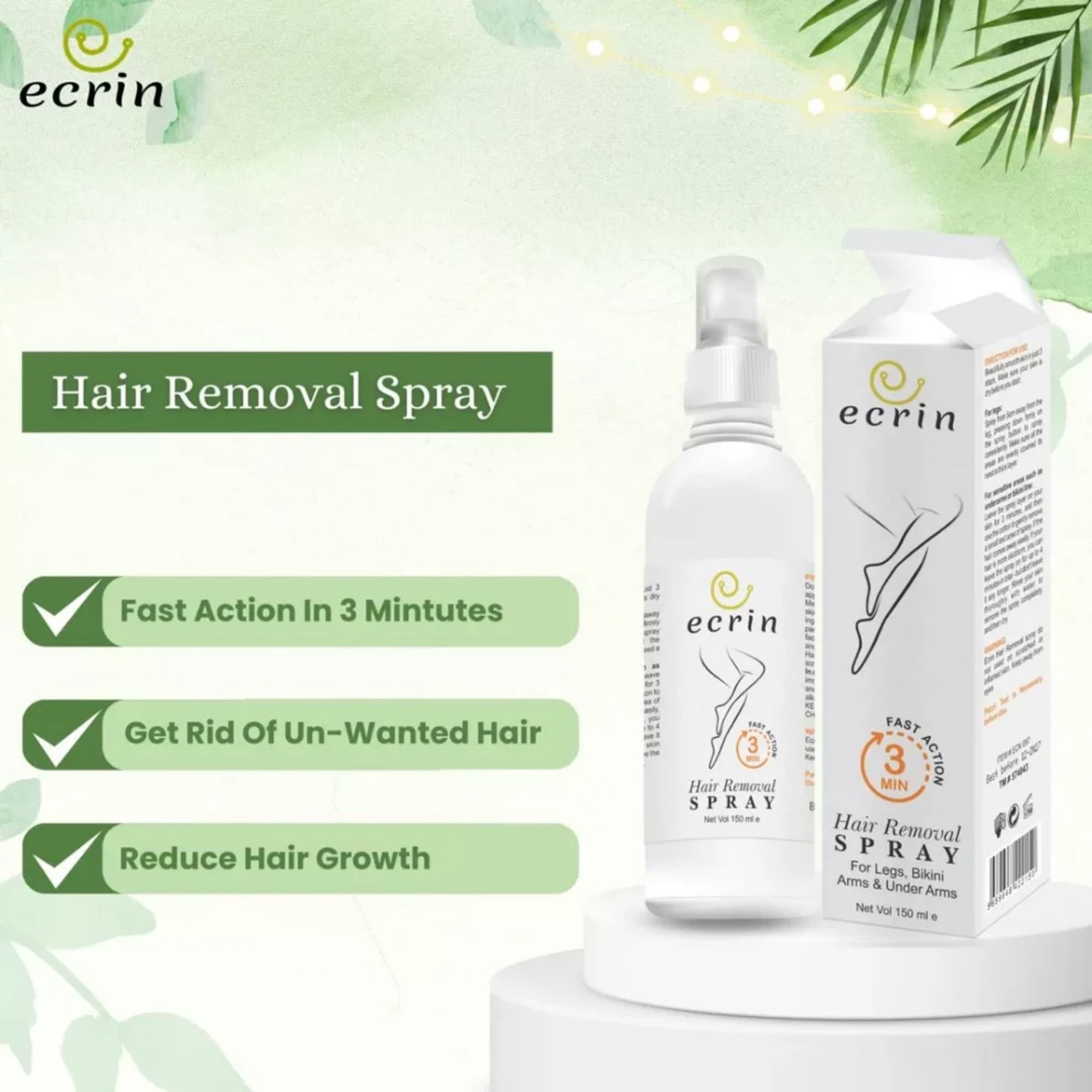 Ecrin Hair Removal Spray for Men & Women | Fast, Gentle Hair Remover 100ml - Essence Trove