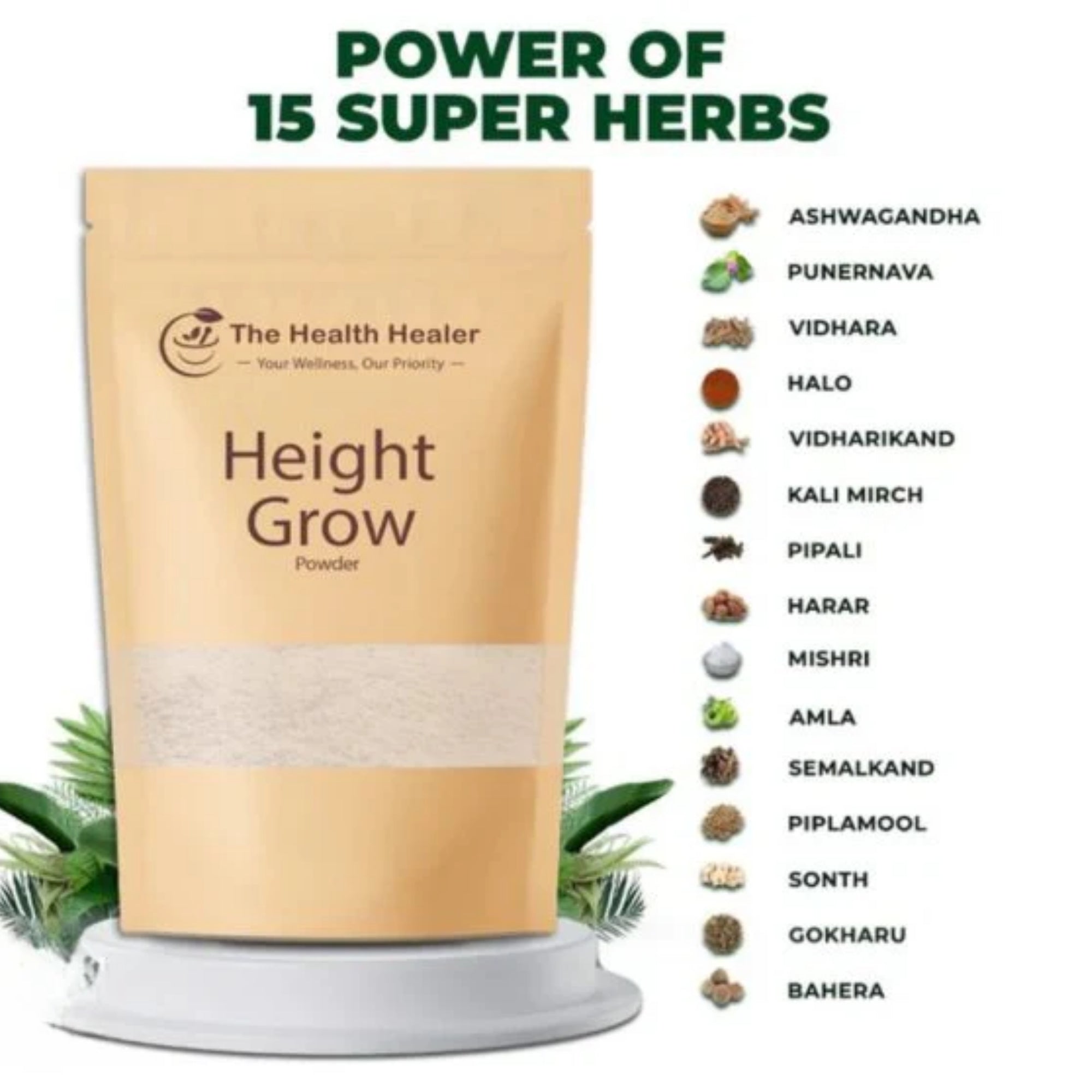Health Healer Height Growth Powder 100g | Ayurvedic Herbal Supplement for Teens & Adults - Essence Trove